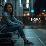 Young woman sitting alone on a bench at night with a calm, independent expression, illustrating what does sigma mean slang and the concept of quiet confidence and lone wolf energy.