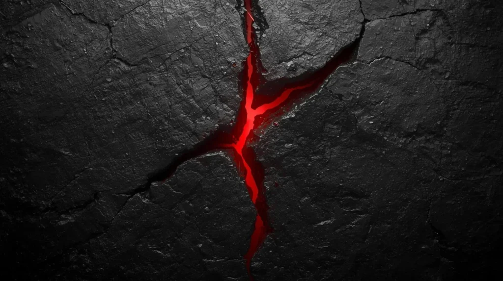 Dark cracked surface with a glowing red fissure running through the center, visually representing what does edge mean slang — intensity, tension, and sharp emotional energy in modern internet culture.