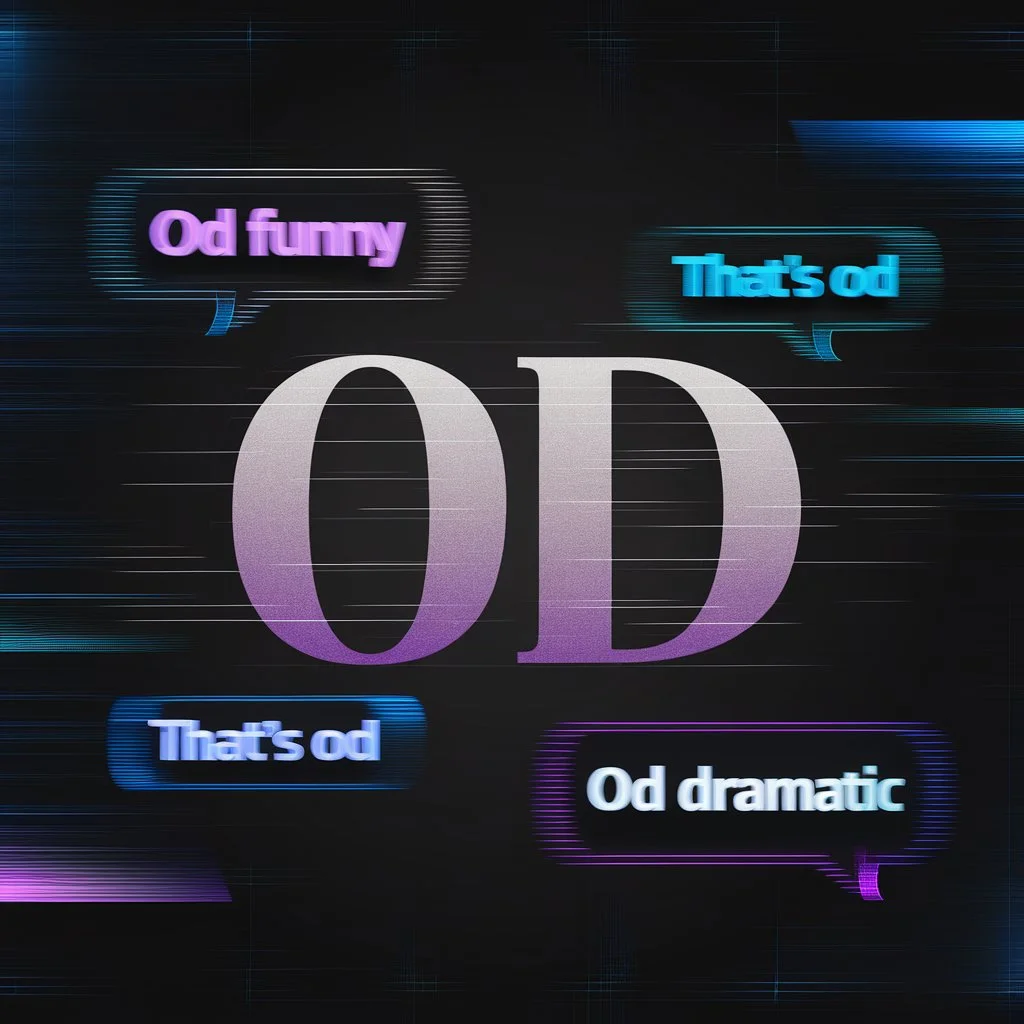 Featured image showing large gradient letters “OD” centered on a dark digital background with neon chat bubbles reading “OD funny,” “That’s OD,” and “OD dramatic,” styled with glitch and motion effects to represent modern slang texting culture.