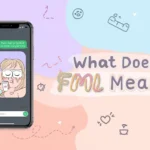 Smartphone showing a chat with a frustrated message and illustration, set on a soft pastel background with doodles and the text “What Does FML Mean?” in a playful, modern style.