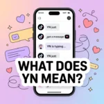 Person using a smartphone with a blurred purple aesthetic overlay, representing texting or social media interaction, with a partially visible phone screen and soft gradient background.