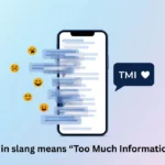 Smartphone chat showing a long message followed by “TMI” reply, illustrating the meaning of too much information in texting and online conversations.