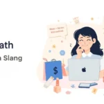 Illustration of a young woman using a calculator and smartphone while shopping online with notes showing humorous price calculations, visually explaining the viral slang concept “girl math” used to justify purchases in social media and texting conversations.