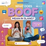 Two young friends reacting to a smartphone chat message saying “That movie was boof,” illustrating the slang meaning of “boof” as something bad or disappointing in online texting and social media conversations.