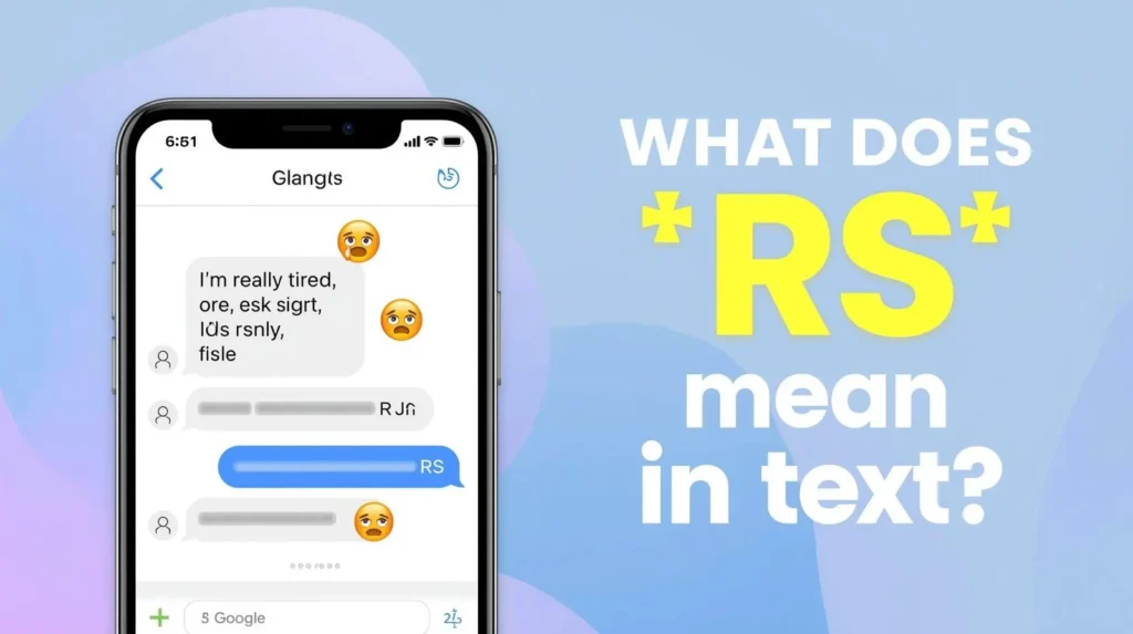 Smartphone chat showing “RS” as a reply meaning real talk or serious, illustrating its use in texting and casual online conversations.
