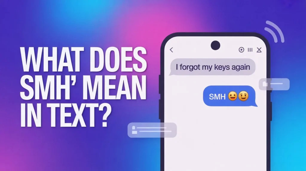 Smartphone chat showing “SMH” with a facepalm emoji as a reaction, illustrating its meaning in texting and online conversations.