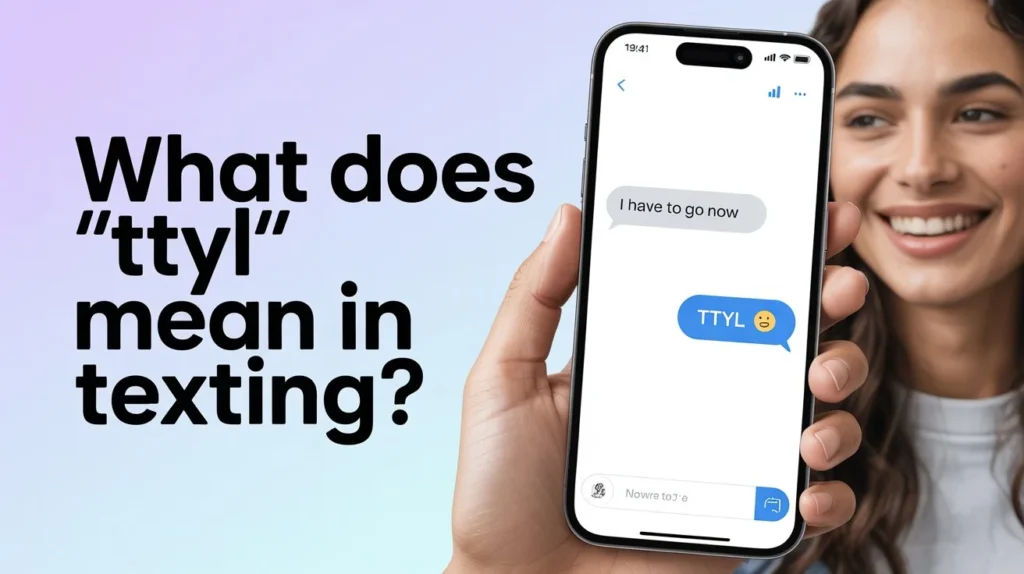 Smartphone chat showing “TTYL” as a reply meaning “talk to you later,” illustrating its use in texting and casual online conversations.