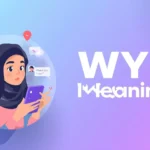 Illustration of a young person using a smartphone with a chat message showing “WYF?” and “Where you from?”, representing the meaning of WYF in texting and social media conversations.