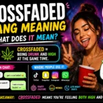 Colorful featured image explaining “Crossfaded” slang meaning with bold text, vibrant party-style background, and expressive emoji-style reactions representing mixed intoxication and internet slang culture.