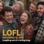 Group of friends laughing uncontrollably with text “LOFL meaning slang,” representing extreme laughter in casual conversations