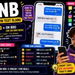 ONB meaning in text slang infographic showing “ONB = On Bro” with chat examples, emojis, social media icons, and a surprised teenager holding a smartphone.