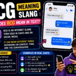 Colorful featured image explaining “RCG” slang meaning with bold text, chat-style design, emojis, and expressive social media-style visuals representing texting and online conversations.