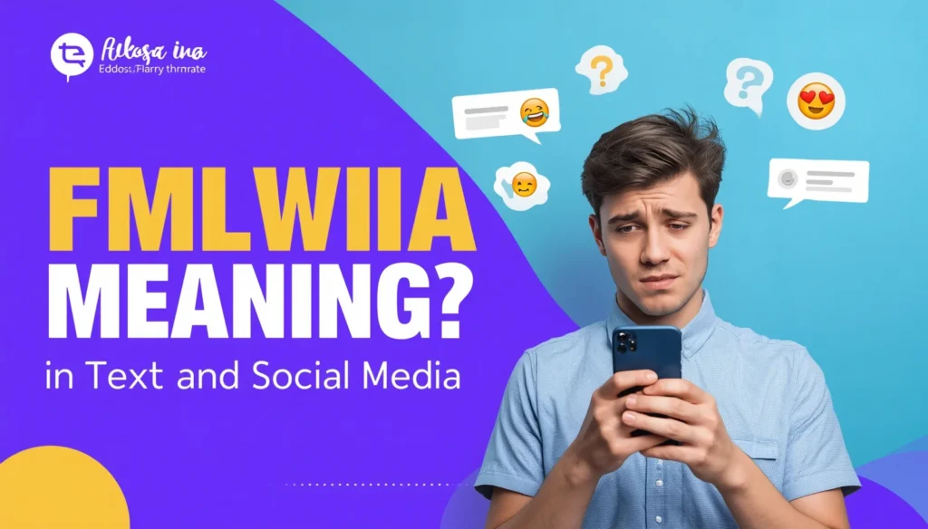 "Featured image explaining FMLTWIA meaning in text messages and social media, showing a smartphone chat screen, messaging icons, and bold acronym typography in a modern digital communication design."