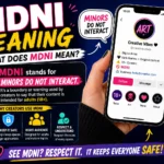 MDNI meaning infographic featuring a social media profile with an 18+ warning, explaining that MDNI stands for “Minors Do Not Interact,” along with icons representing TikTok, Instagram, X (Twitter), Tumblr, and Discord, highlighting online safety, creator boundaries, mature content guidelines, and age-appropriate internet interactions.