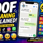 "Colorful featured image explaining OOF meaning in text messages and social media, showing a smartphone chat with OOF and icons for Snapchat, TikTok, Instagram, and WhatsApp alongside reaction emojis representing internet slang."