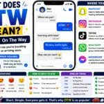 Colorful infographic explaining the meaning of OTW (On The Way) in texting and social media, featuring a smartphone chat example, Snapchat, Instagram, TikTok, WhatsApp, and Messenger icons, tone variations, reply examples, similar slang terms, and tips for using OTW in online conversations.