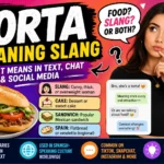 Colorful featured image explaining torta slang meaning with a confused woman, Mexican torta sandwich, and social media icons illustrating what 'torta' means in text, TikTok, Snapchat, Instagram, and online chat.