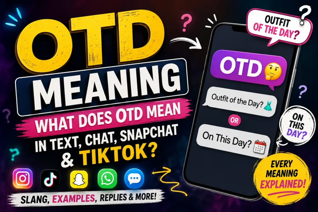 PTL Meaning infographic featuring a smiling young woman holding a smartphone, colorful social media icons, chat message examples, and bold text explaining that PTL stands for “Praise The Lord,” commonly used in texting, Snapchat, Instagram, TikTok, and WhatsApp to express gratitude, relief, happiness, and thankfulness.