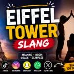 Featured image about Eiffel Tower slang showing the Eiffel Tower landmark on one side and a symbolic adult-themed internet slang reference on the other, illustrating the phrase’s double meaning in online culture, memes, social media, and NSFW slang discussions.