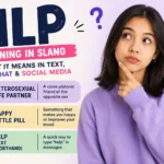 HLP meaning in slang infographic featuring a thoughtful young woman with the possible meanings Heterosexual Life Partner, Happy Little Pill, and Help (text shorthand) for texting, Snapchat, and social media.