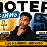 "Hotep meaning explained with an Ancient Egyptian ankh symbol, a thoughtful man, and modern slang illustration showing Hotep as both an Ancient Egyptian word meaning peace and a contemporary internet slang term."