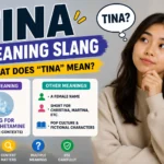 "Featured illustration explaining the slang meaning of Tina, showing a thoughtful young woman beside the keyword 'Tina' with its possible meanings, including a slang definition in specific contexts and common non-slang uses such as a female name and pop culture references."