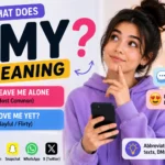 LMY meaning featured image showing a cheerful young woman using a smartphone with chat bubbles and social media icons around her, illustrating the common meanings of LMY such as “Love Miss You” and texting slang used in online conversations and messaging apps.