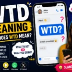 Featured image explaining WTD meaning in text messages, showing a confused young woman looking at a smartphone with a WTD message on screen, question marks, and visual hints for "What To Do?" and "What You Doing?" commonly used in texting, Snapchat, TikTok, WhatsApp, and online chats.